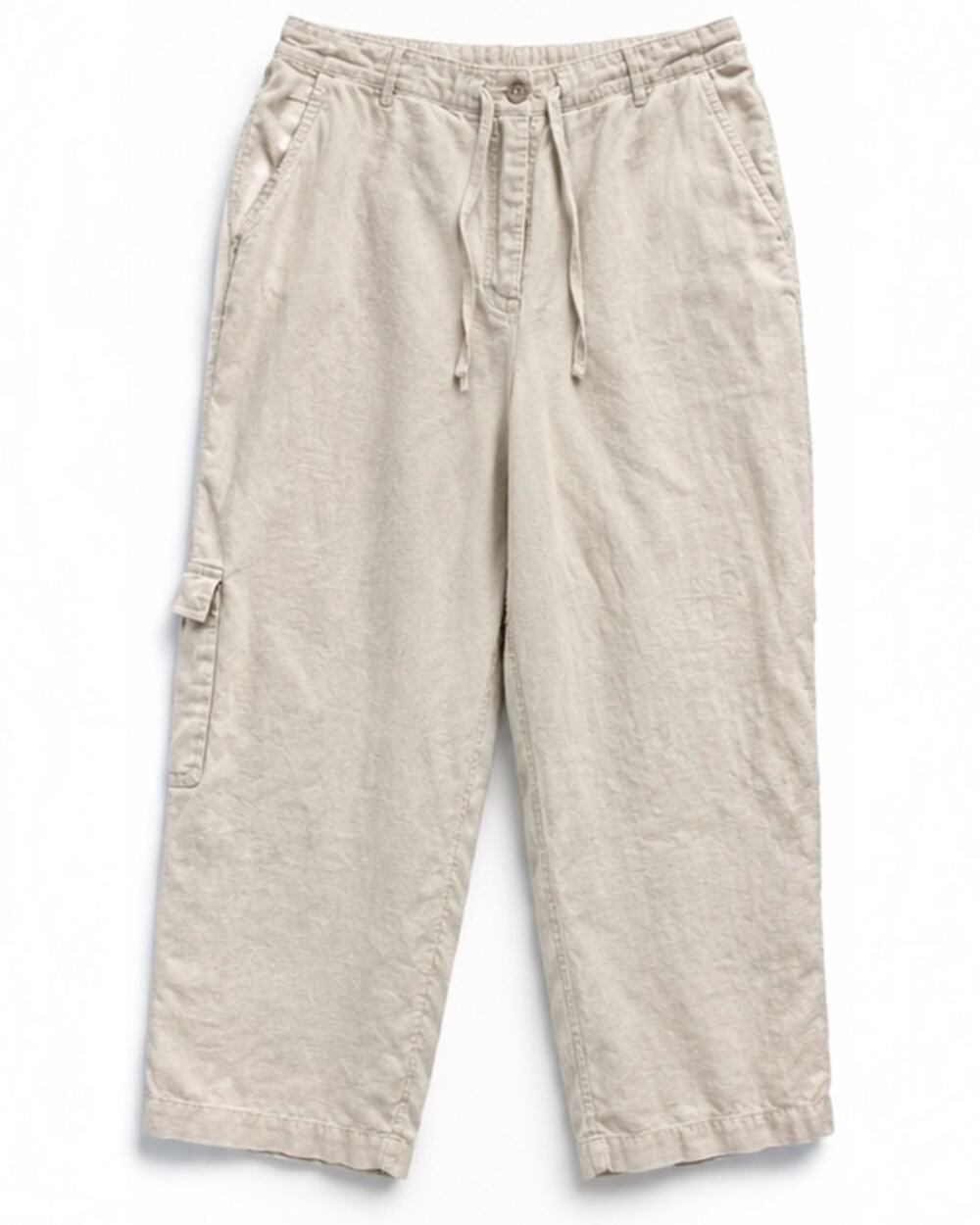 J.Jill Woman 24W 100% Linen Cargo Pants Beige Cream Cropped Pull On Casual